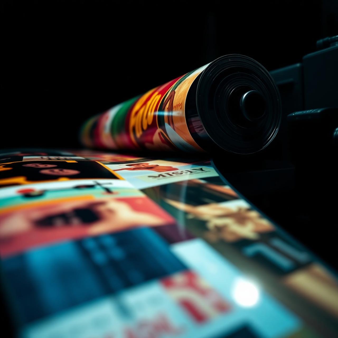 Rolo de filme DTF impresso com estampas coloridas em CMYK
